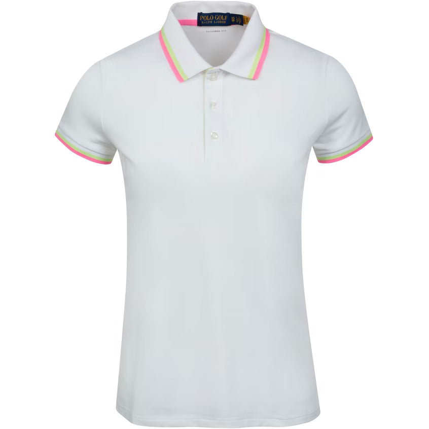 Women's SS Performance Pique Val Polo Pure White/Neon Pink Multi
